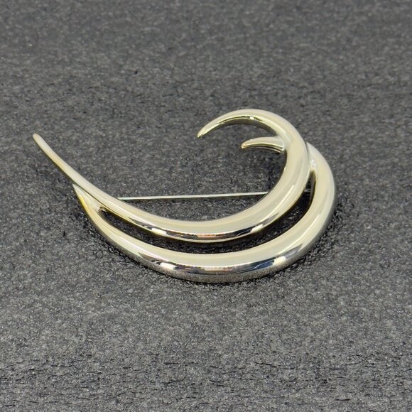 Vintage Large Silver Tone Brooch Pin Modernist Wave Curl 3.5 inches READ - Picture 1 of 11